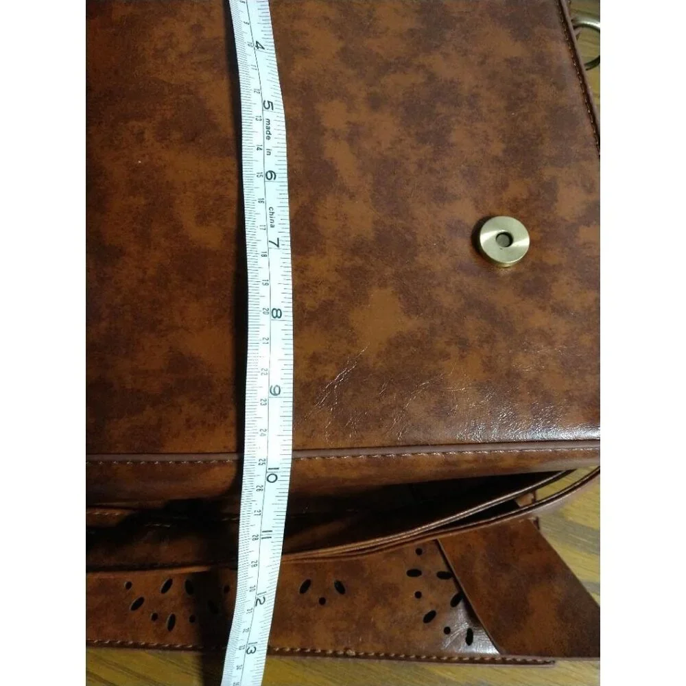 Vintage-Inspired Brown Crossbody Satchel Bag Computer Bag W/Bow Accent Ecosusi